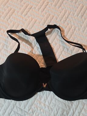 Victoria's Secret Black Racerback Push-Up Bra with Gold Accent